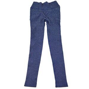 NUX V Back Scrunch Athletic Leggings Women's Size Large Blue Metallic RUNS SMALL